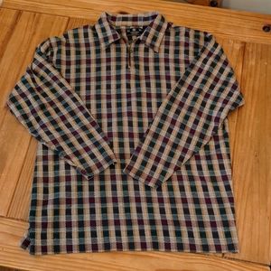 Men's J. Riggings Sportswear Green/Red/Tan Plaid Pullover Shirt, Size Large